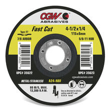 CGW Abrasives 36256 - Fast Cut 1/4" Depressed Center Grinding Wheels