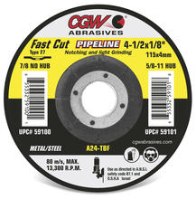 CGW Abrasives 35680 - Pipeline 1/8" Depressed Center Grinding Wheels - Aluminum Oxide