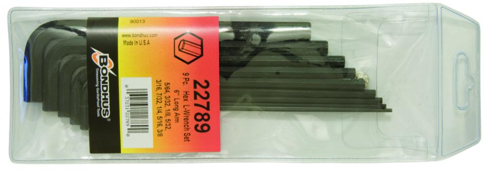 Set 9 Hex L-Wrenches 6&#34; Long (5/64-3/8&#34; w/o 7/64 & 9/64)