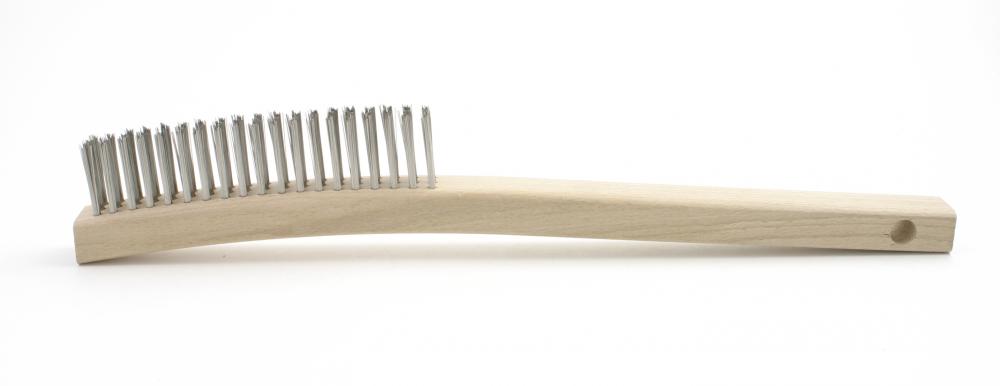 B740SS Curved Handle Scratch Brush,  .012SS, 3X19, 1.125&#34; Trim, 13.75&#34; OAL