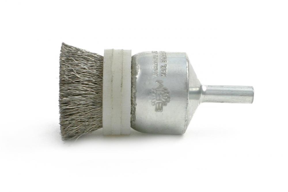 BRM BNS10ST06 Solid Banded End Brush, 1&#34; Dia., .006SS, .875&#34; Trim Length, .250&#34; Shank Di